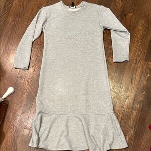 Gray Long Sleeve Ruffle Hem Dress